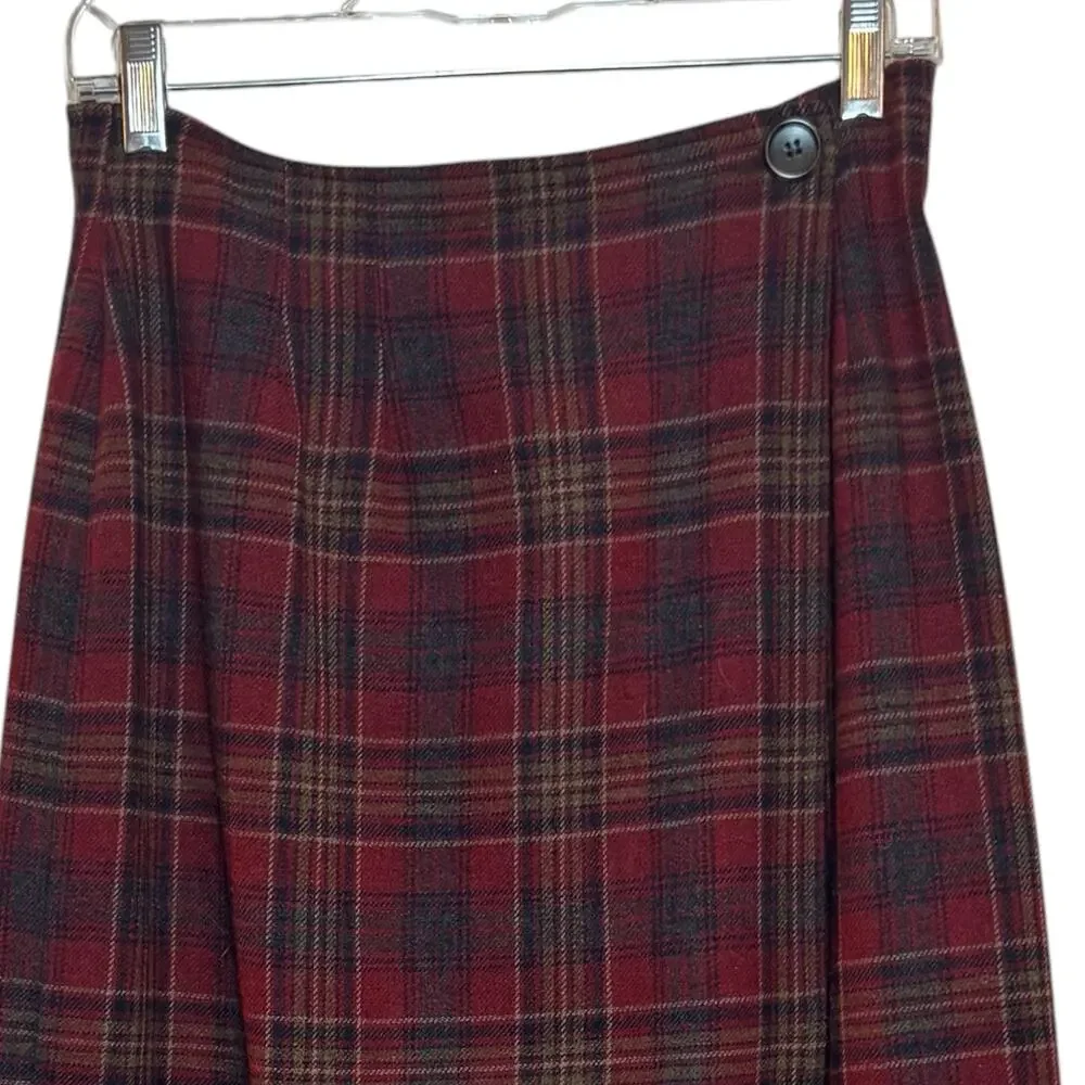 Vintage Pendleton 100% Pure Wool Plaid Size 8 Midi Length Wrap Skirt Wool Mark
